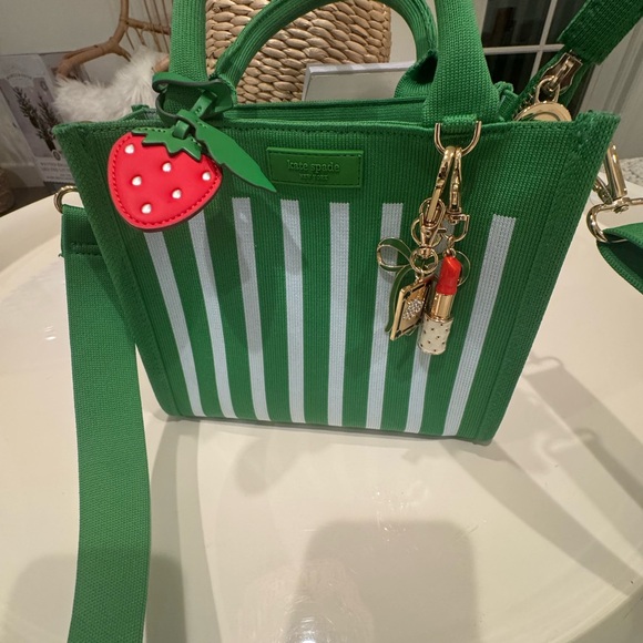 Kate Spade/ Target collab Green and light blue Striped Tote+ Charms - Picture 13 of 13